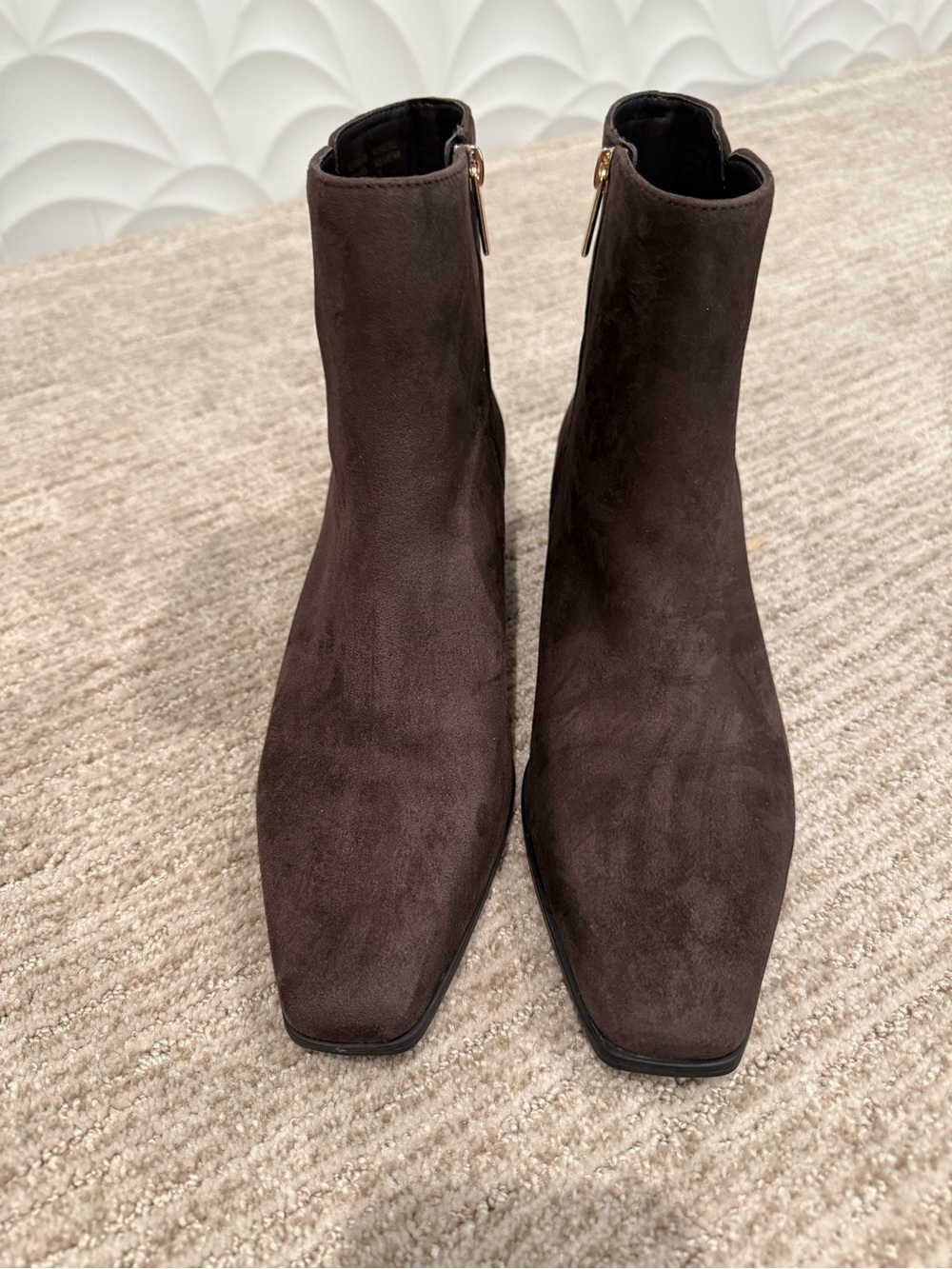 INC International Concepts Dark Brown Suede Ankle Booties with Side Zip - NWOT